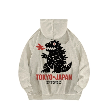 Lucky Monster Front And Back Printing Vintage Washed Hoodie