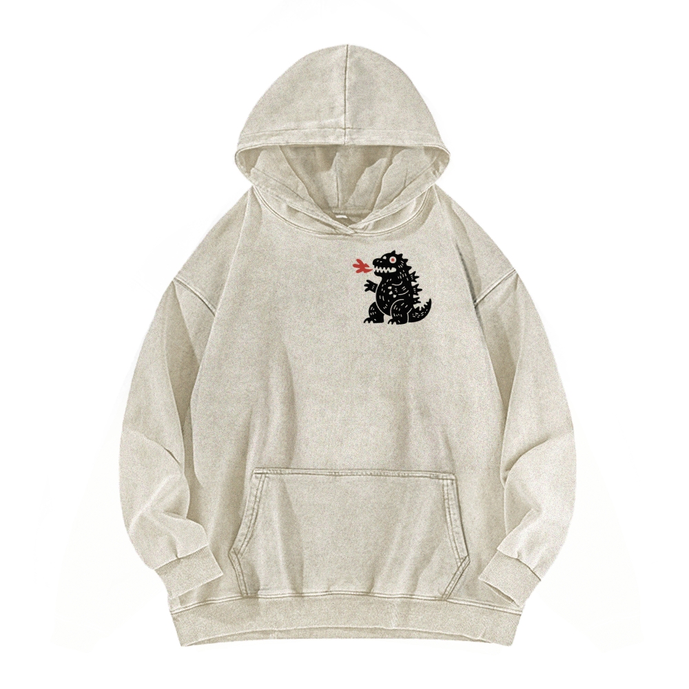 Lucky Monster Front And Back Printing Vintage Washed Hoodie