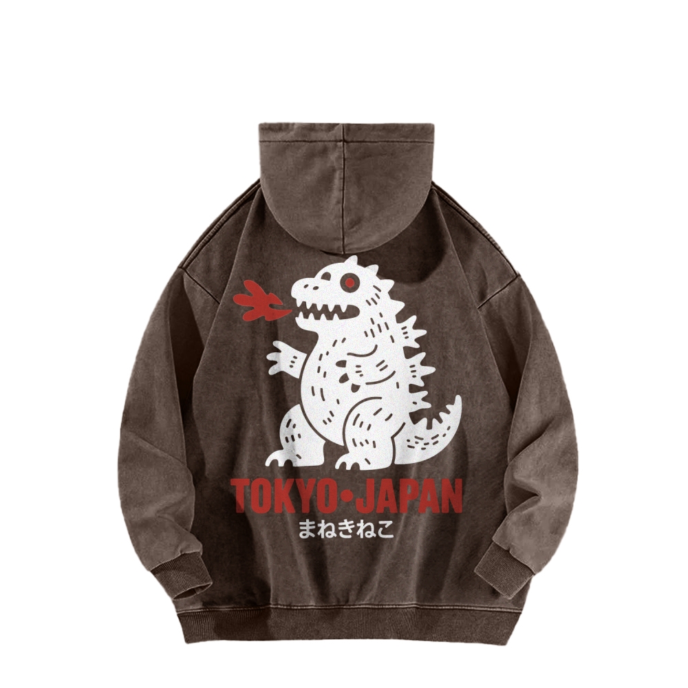 Lucky Monster Front And Back Printing Vintage Washed Hoodie