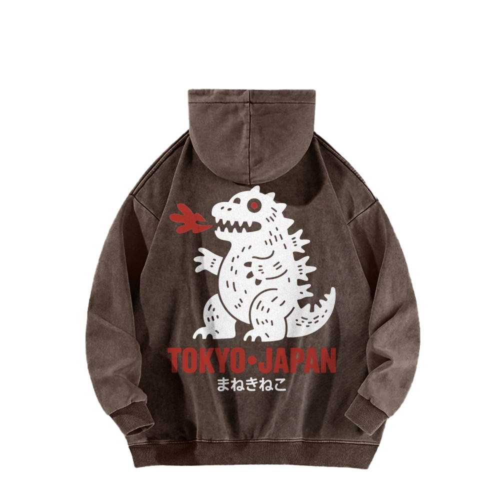 Lucky Monster Front And Back Printing Vintage Washed Hoodie