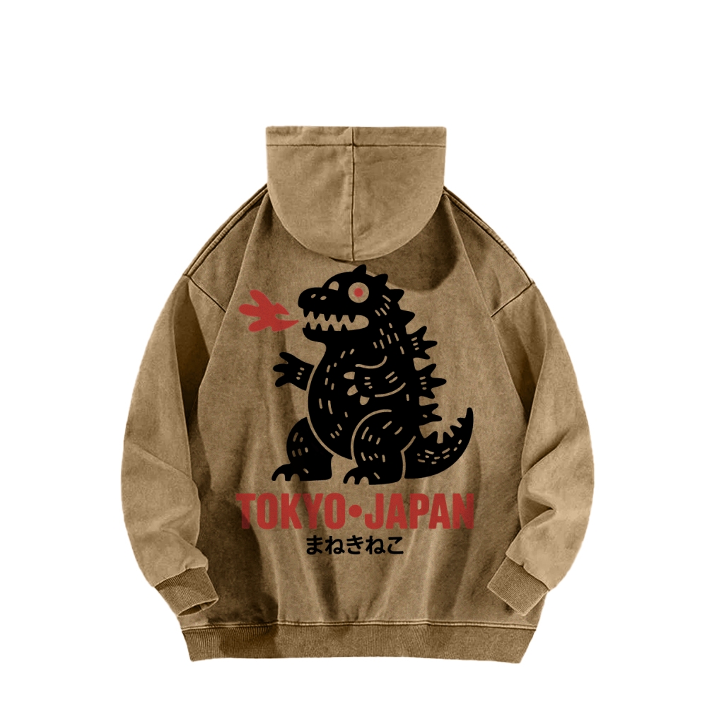 Lucky Monster Front And Back Printing Vintage Washed Hoodie