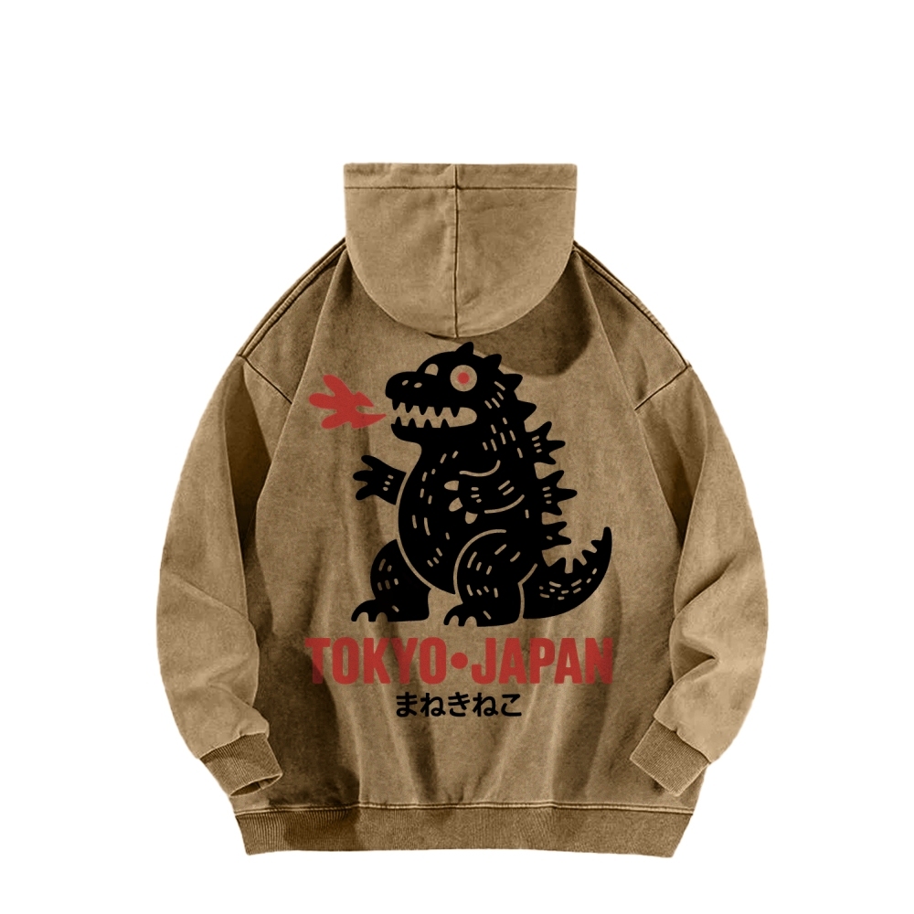 Lucky Monster Front And Back Printing Vintage Washed Hoodie