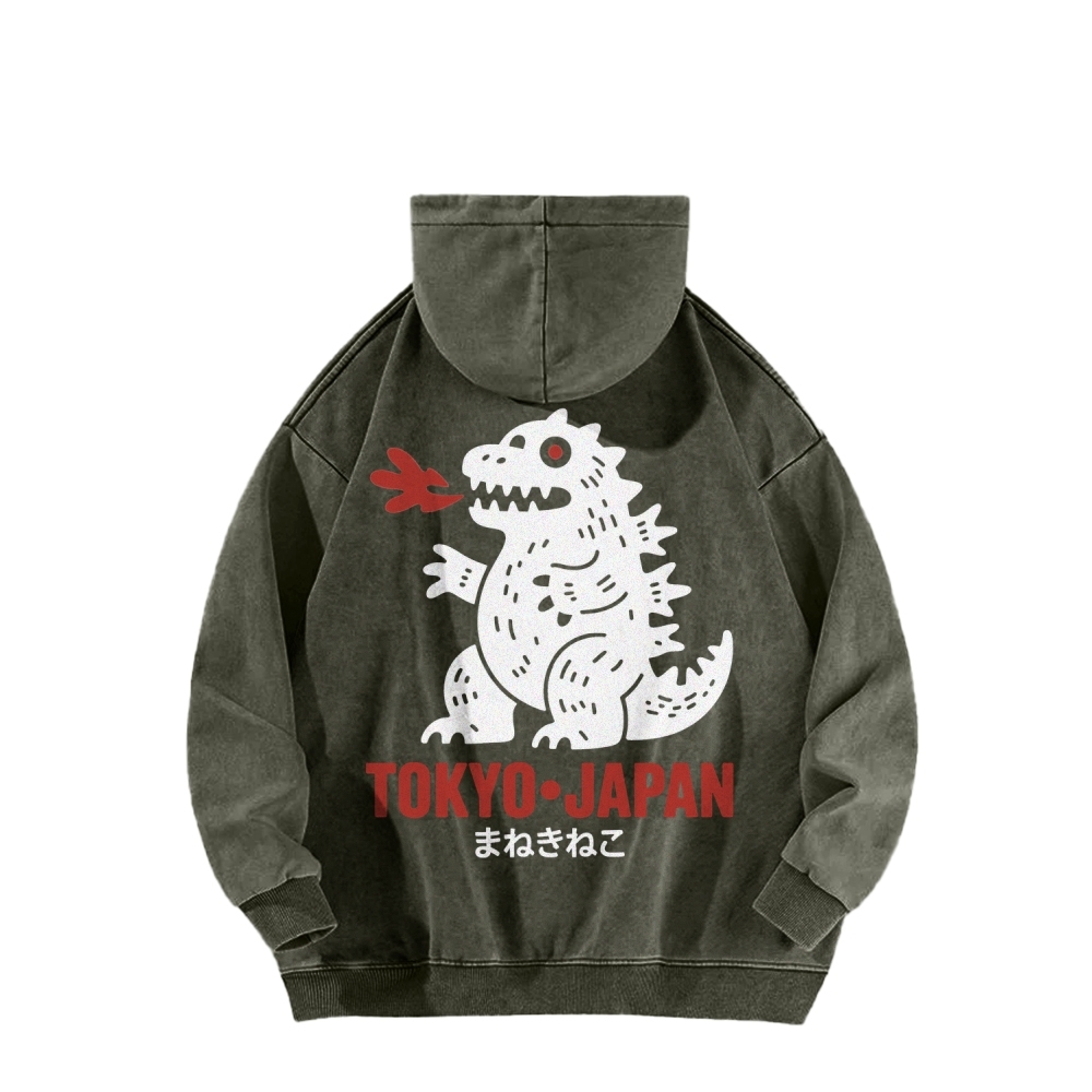 Lucky Monster Front And Back Printing Vintage Washed Hoodie