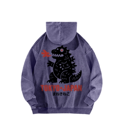 Lucky Monster Front And Back Printing Vintage Washed Hoodie