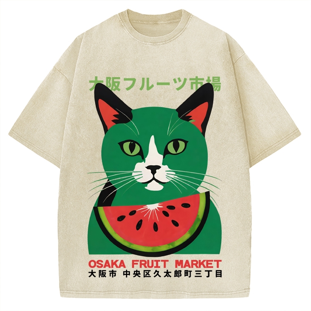 Osaka Fruit Market Cat Vintage Washed T-shirt