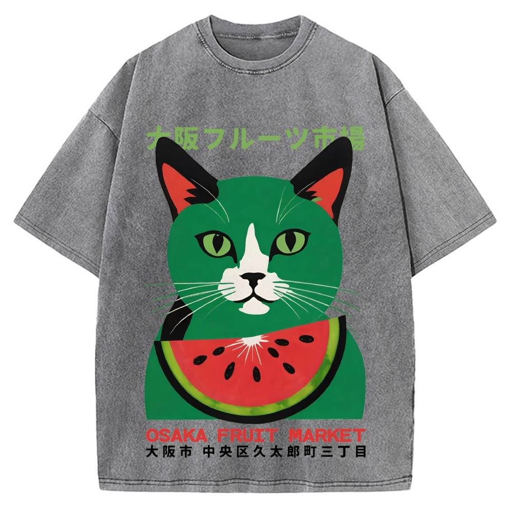 Osaka Fruit Market Cat Vintage Washed T-shirt