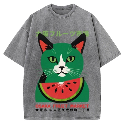 Osaka Fruit Market Cat Vintage Washed T-shirt