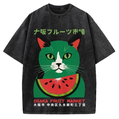 Osaka Fruit Market Cat Vintage Washed T-shirt