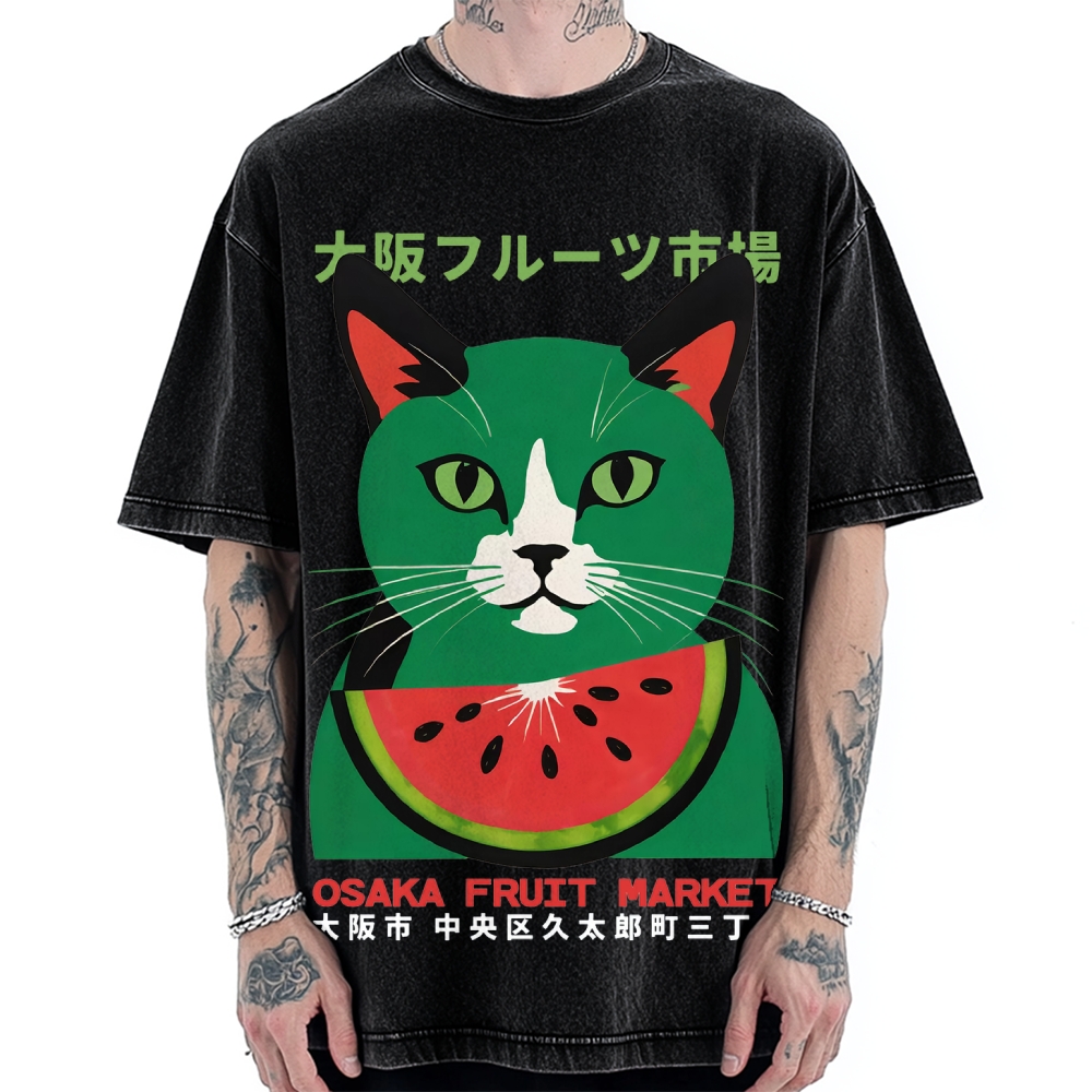 Osaka Fruit Market Cat Vintage Washed T-shirt