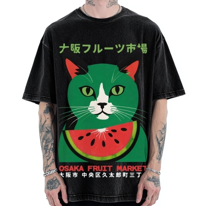 Osaka Fruit Market Cat Vintage Washed T-shirt