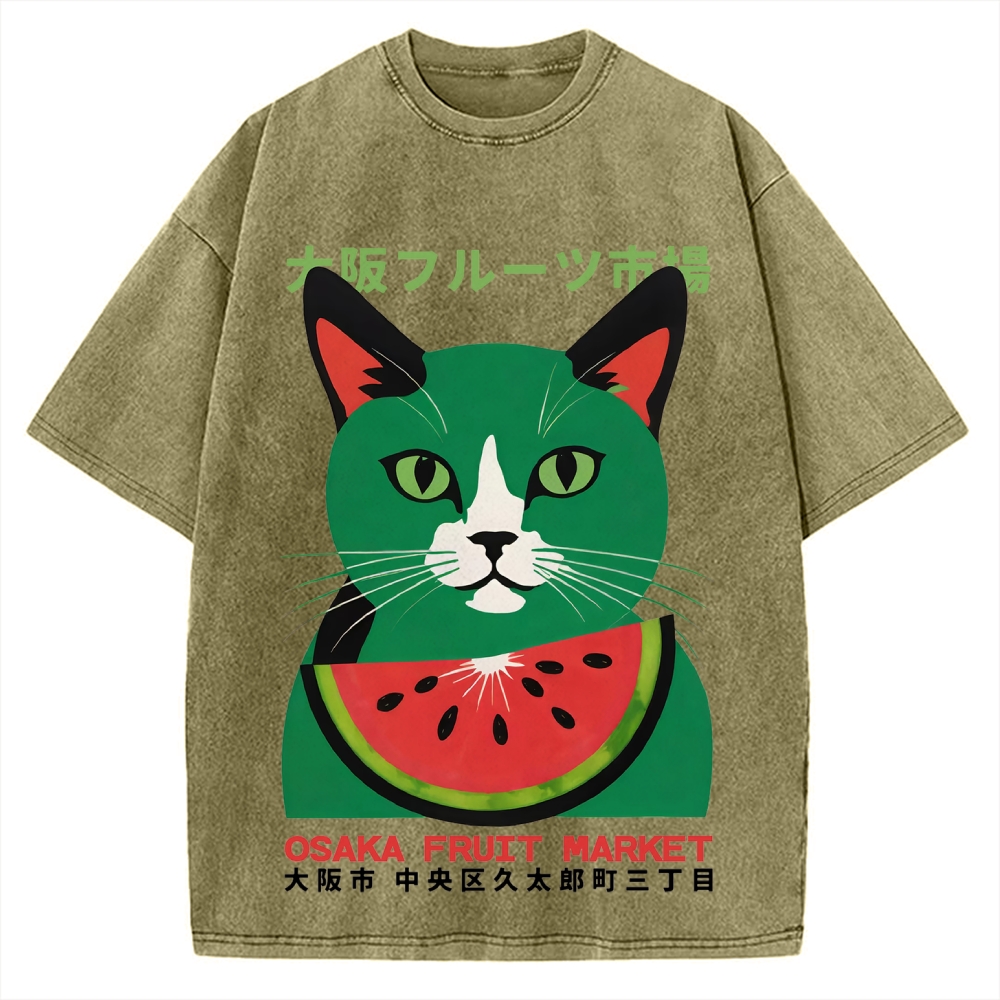 Osaka Fruit Market Cat Vintage Washed T-shirt