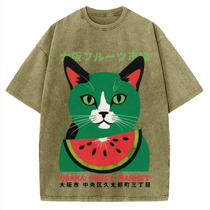 Osaka Fruit Market Cat Vintage Washed T-shirt