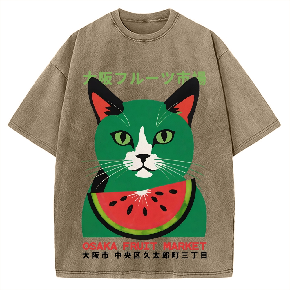 Osaka Fruit Market Cat Vintage Washed T-shirt