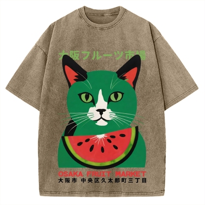 Osaka Fruit Market Cat Vintage Washed T-shirt