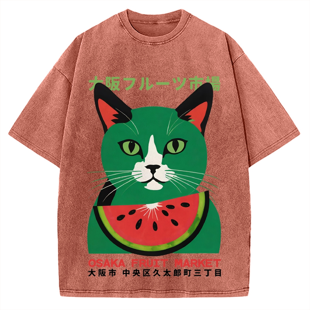 Osaka Fruit Market Cat Vintage Washed T-shirt