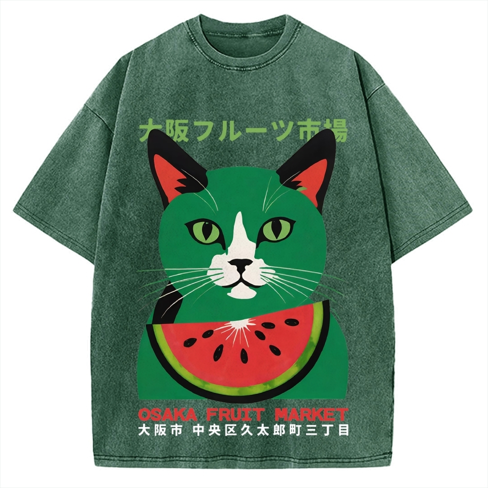 Osaka Fruit Market Cat Vintage Washed T-shirt