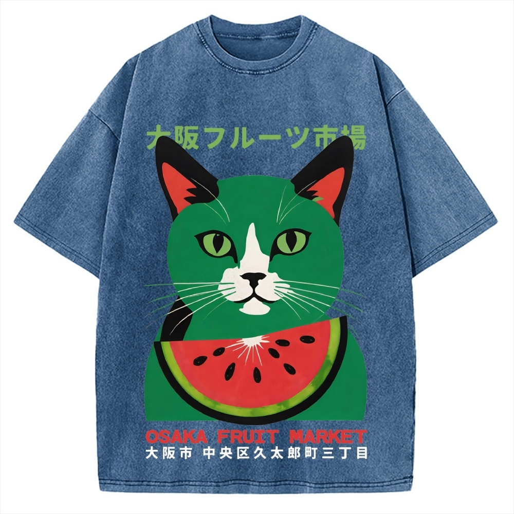 Osaka Fruit Market Cat Vintage Washed T-shirt