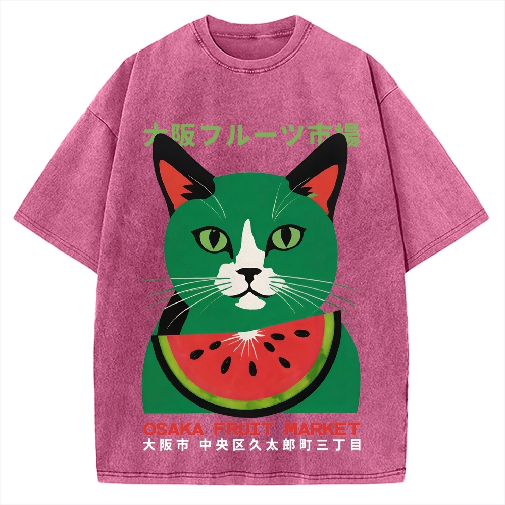Osaka Fruit Market Cat Vintage Washed T-shirt