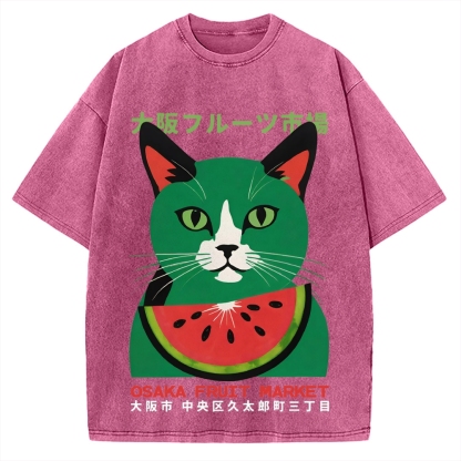 Osaka Fruit Market Cat Vintage Washed T-shirt
