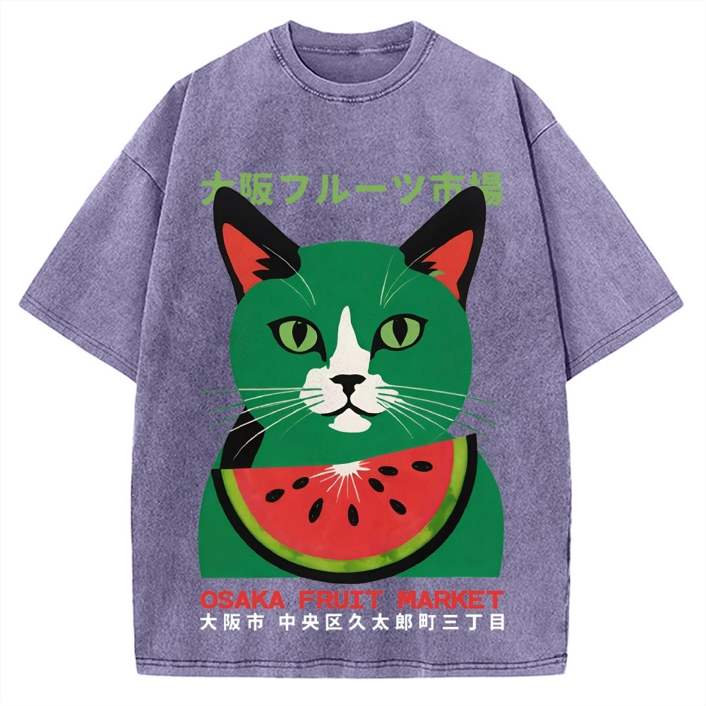 Osaka Fruit Market Cat Vintage Washed T-shirt
