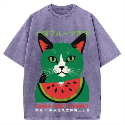 Osaka Fruit Market Cat Vintage Washed T-shirt
