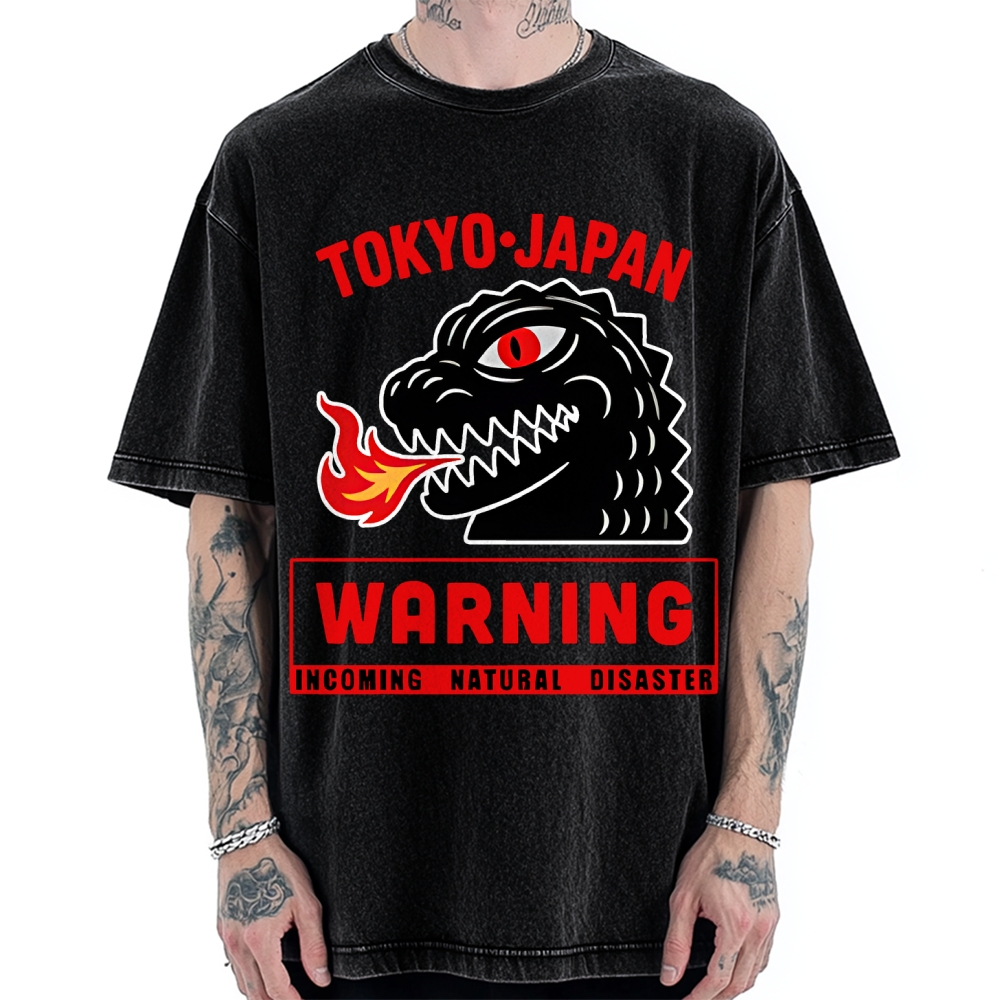 Kaiju Showa Monster WARNING Vintage Washed T-shirt