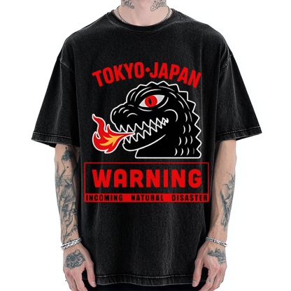 Kaiju Showa Monster WARNING Vintage Washed T-shirt