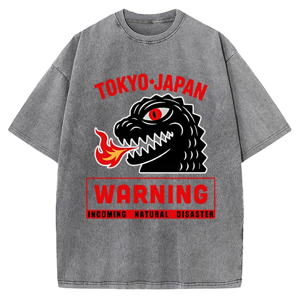 Kaiju Showa Monster WARNING Vintage Washed T-shirt
