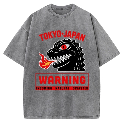Kaiju Showa Monster WARNING Vintage Washed T-shirt