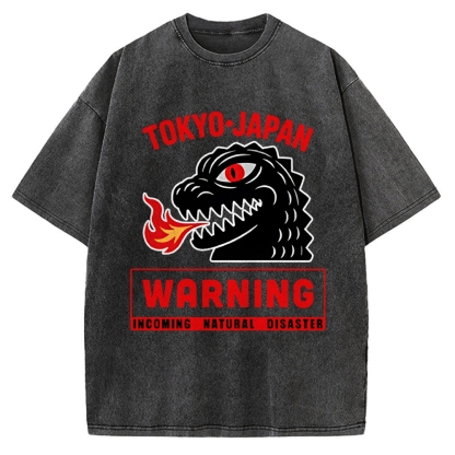Kaiju Showa Monster WARNING Vintage Washed T-shirt