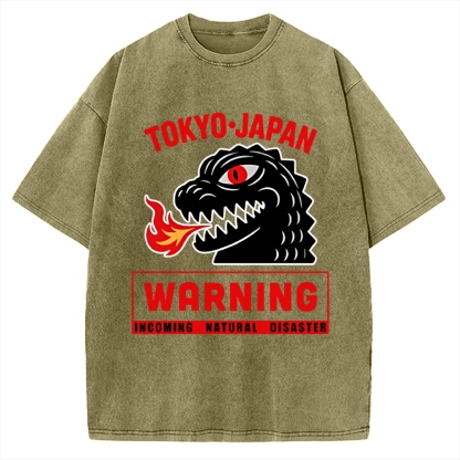 Kaiju Showa Monster WARNING Vintage Washed T-shirt