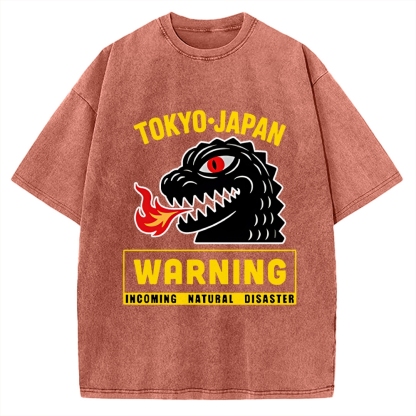 Kaiju Showa Monster WARNING Vintage Washed T-shirt