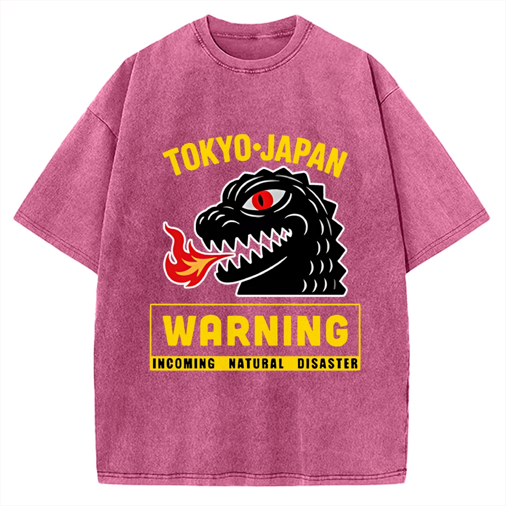Kaiju Showa Monster WARNING Vintage Washed T-shirt