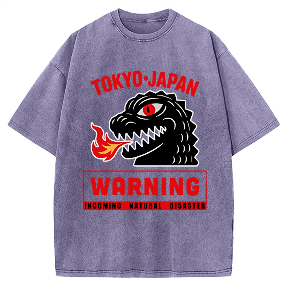 Kaiju Showa Monster WARNING Vintage Washed T-shirt