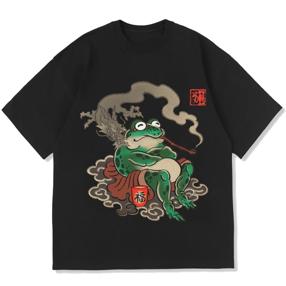 Japanese Ukiyo-e Art Smoking Frog Cotton casual T-shirt