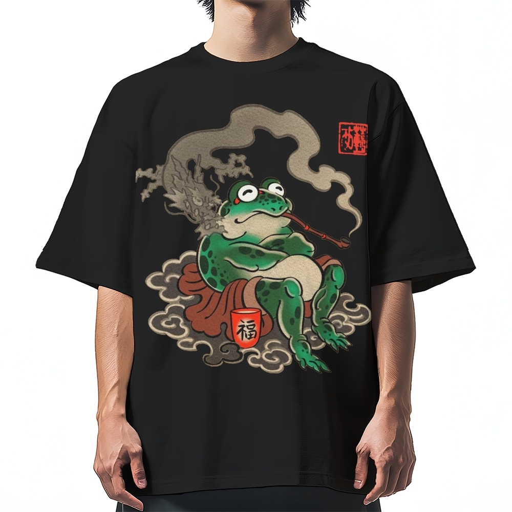 Japanese Ukiyo-e Art Smoking Frog Cotton casual T-shirt