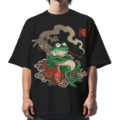 Japanese Ukiyo-e Art Smoking Frog Cotton casual T-shirt