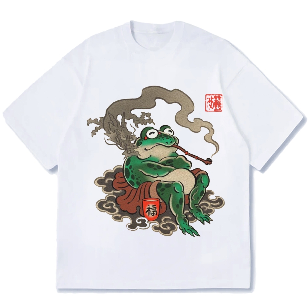 Japanese Ukiyo-e Art Smoking Frog Cotton casual T-shirt