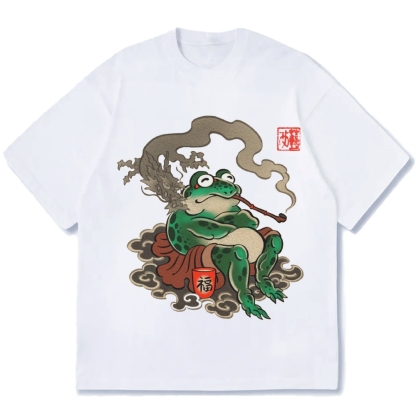 Japanese Ukiyo-e Art Smoking Frog Cotton casual T-shirt