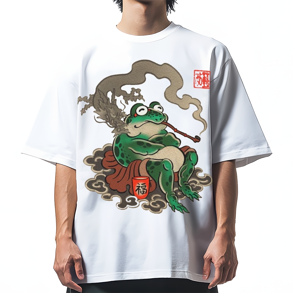 Japanese Ukiyo-e Art Smoking Frog Cotton casual T-shirt