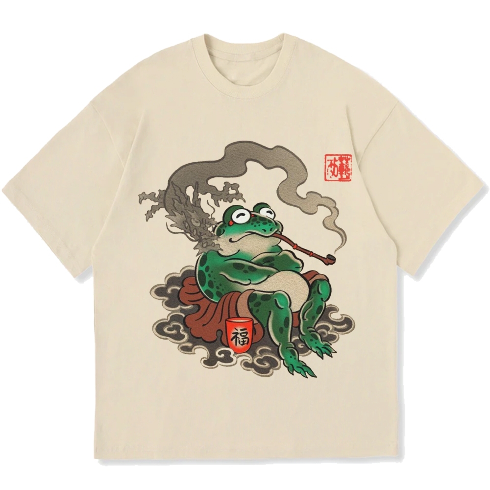 Japanese Ukiyo-e Art Smoking Frog Cotton casual T-shirt