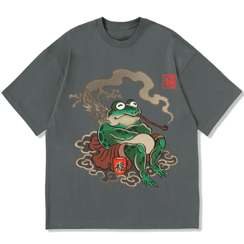 Japanese Ukiyo-e Art Smoking Frog Cotton casual T-shirt