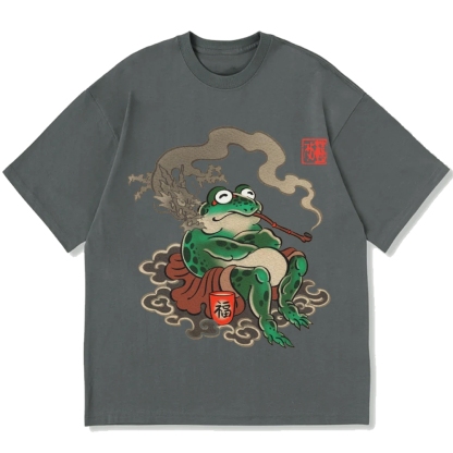 Japanese Ukiyo-e Art Smoking Frog Cotton casual T-shirt