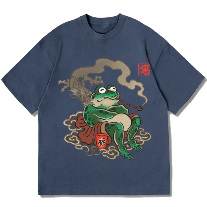 Japanese Ukiyo-e Art Smoking Frog Cotton casual T-shirt