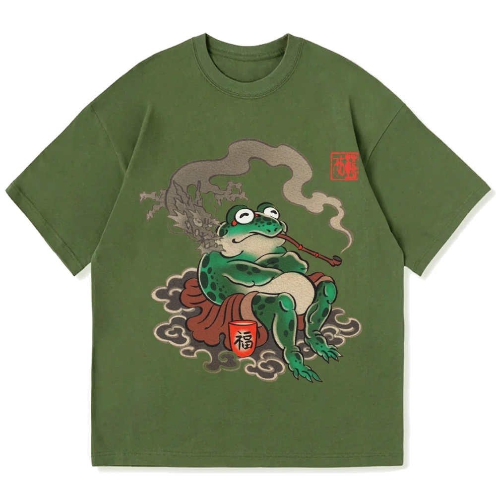 Japanese Ukiyo-e Art Smoking Frog Cotton casual T-shirt
