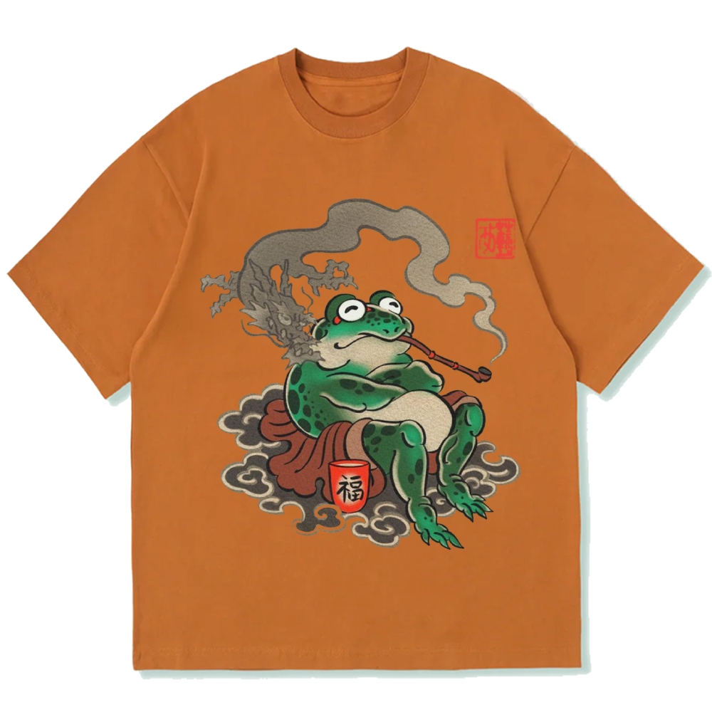 Japanese Ukiyo-e Art Smoking Frog Cotton casual T-shirt