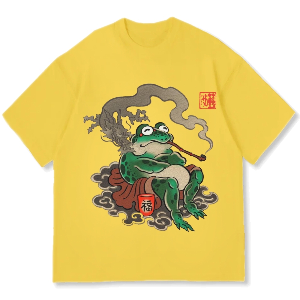 Japanese Ukiyo-e Art Smoking Frog Cotton casual T-shirt