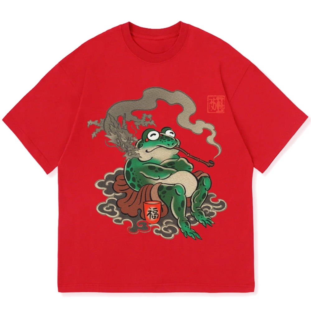 Japanese Ukiyo-e Art Smoking Frog Cotton casual T-shirt