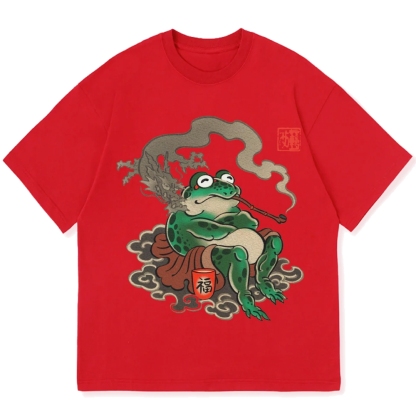 Japanese Ukiyo-e Art Smoking Frog Cotton casual T-shirt