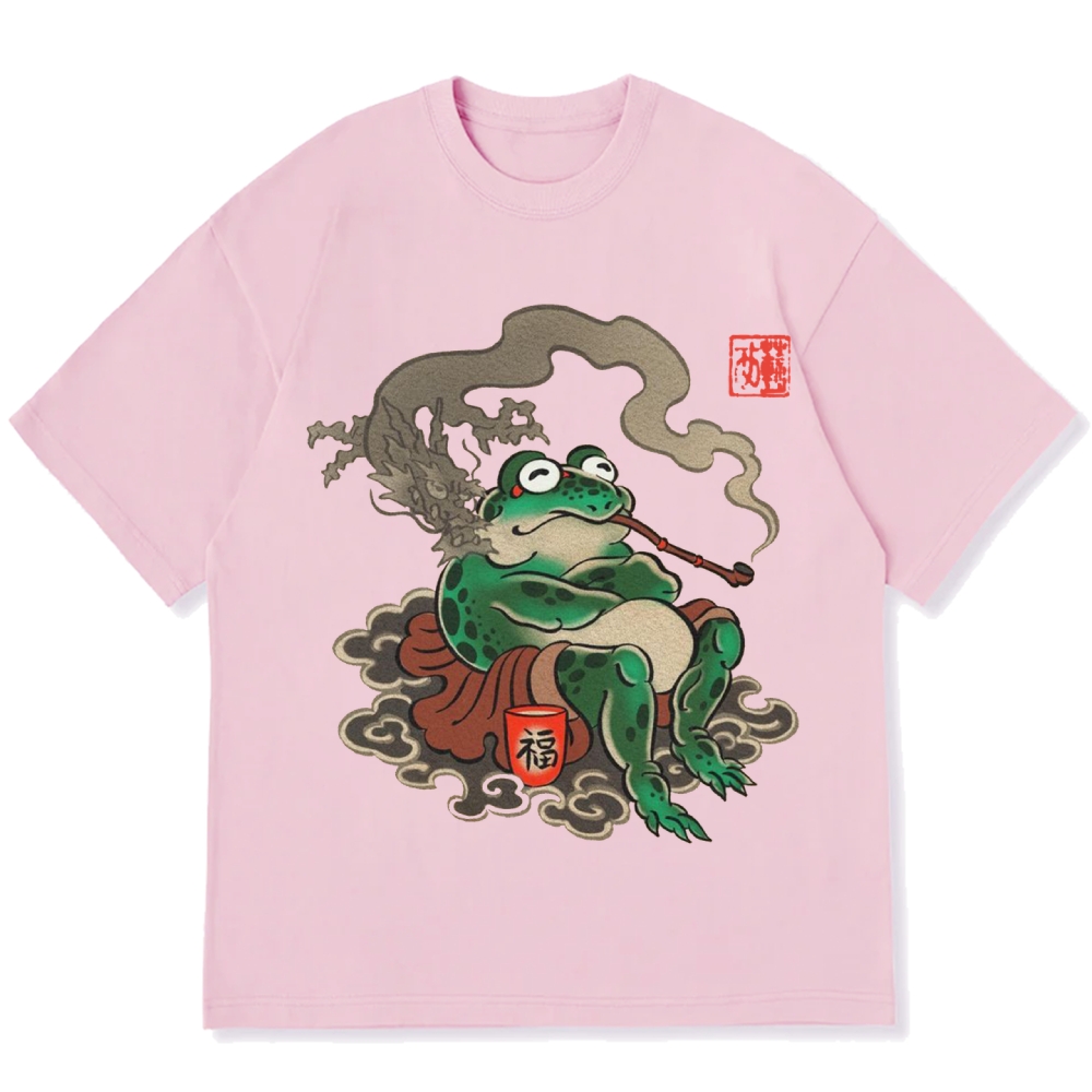 Japanese Ukiyo-e Art Smoking Frog Cotton casual T-shirt